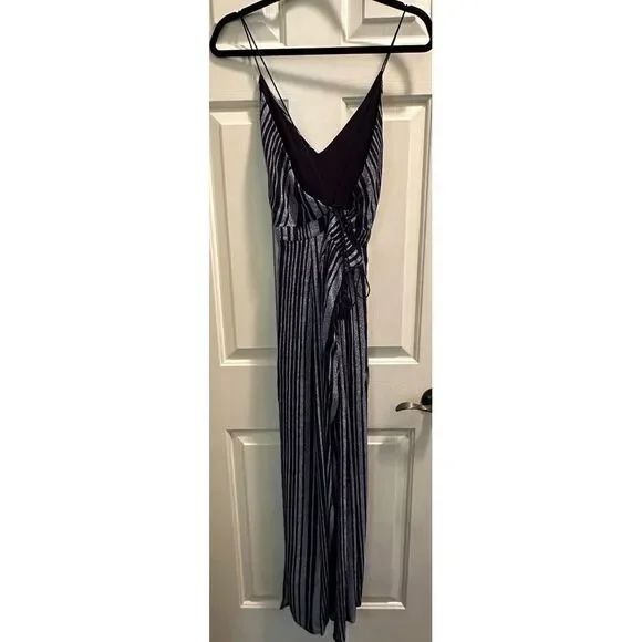 Lulus Jumpsuit Womens XL Blue White Stripe Wide Leg Sleeveless Tie Back V-Neck - Picture 3 of 6
